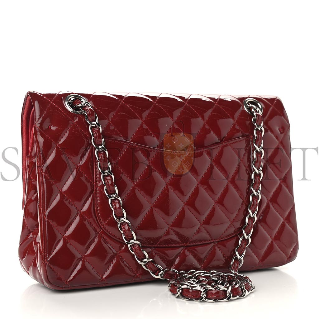 CHANEL PATENT CALFSKIN QUILTED MEDIUM DOUBLE FLAP DARK RED A01112 (25*15*6cm)